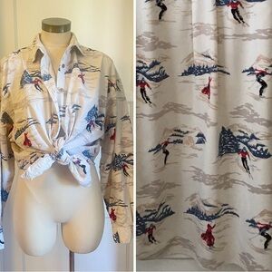 Vintage Novelty Print Victorian Winter Eddie Bauer Shirt
